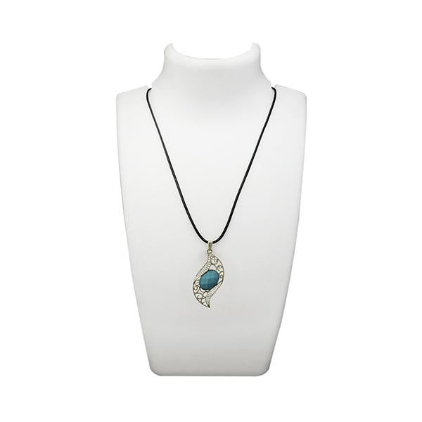 Urthn Blue Turquoise Stone Silver Plated Pendant - 1112703B