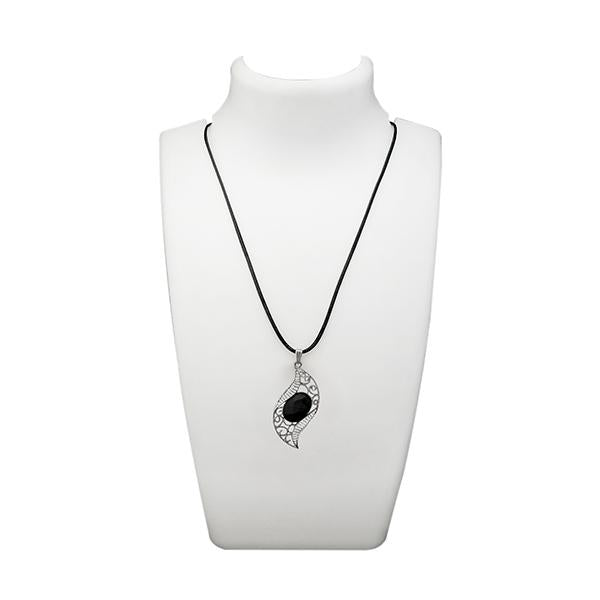 Urthn Black Turquoise Stone Silver Plated Pendant - 1112706D