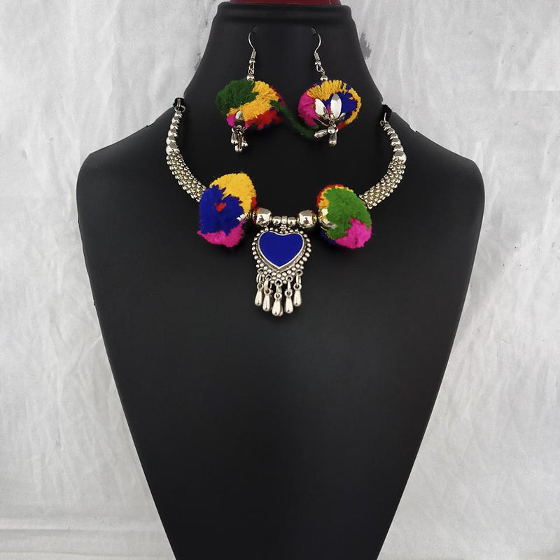 Jeweljunk Oxidised Plated Multicolor Pom Pom Necklace Set  - 1112802C