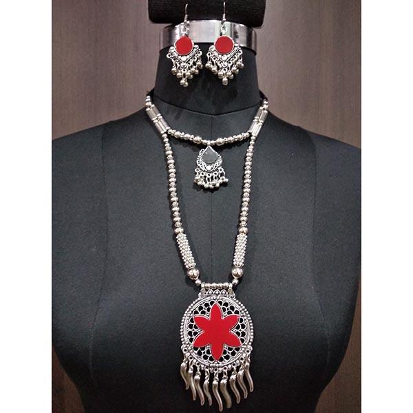 Jeweljunk Red Beads 2 Layer Navratri Necklace Set - 1112819C
