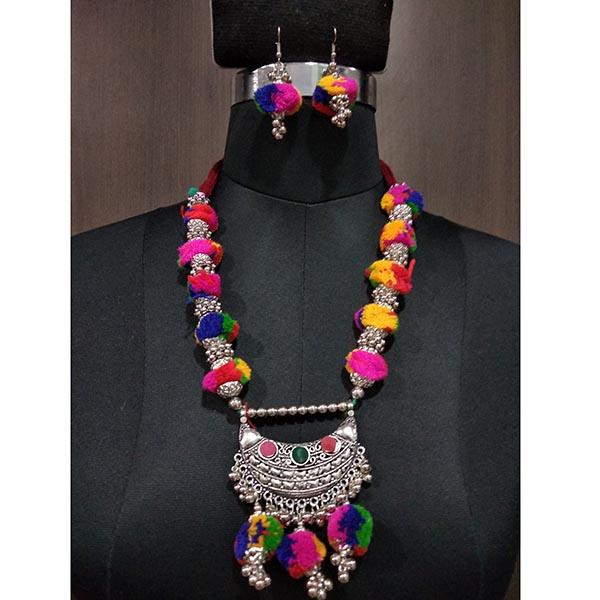 Jeweljunk Multicolour Thread  Drop Navratri Necklace Set - 1112823B