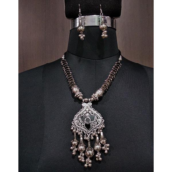 Jeweljunk Rhodium Plated Navratri Necklace Set - 1112833