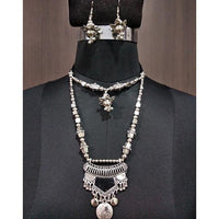 Jeweljunk Rhodium Plated Glass Navratri Necklace Set - 1112834