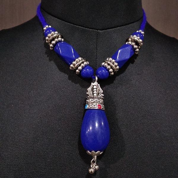 Jeweljunk Rhodium Plated Beads Navratri Necklace Set - 1112851C