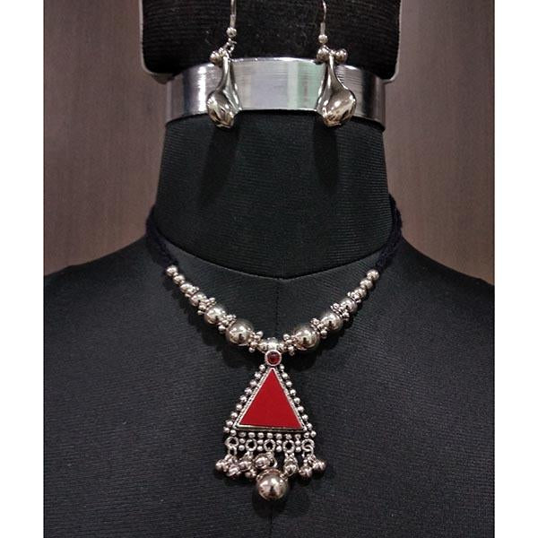 Jeweljunk Red Rhodium Plated Navratri Necklace Set - 1112855A