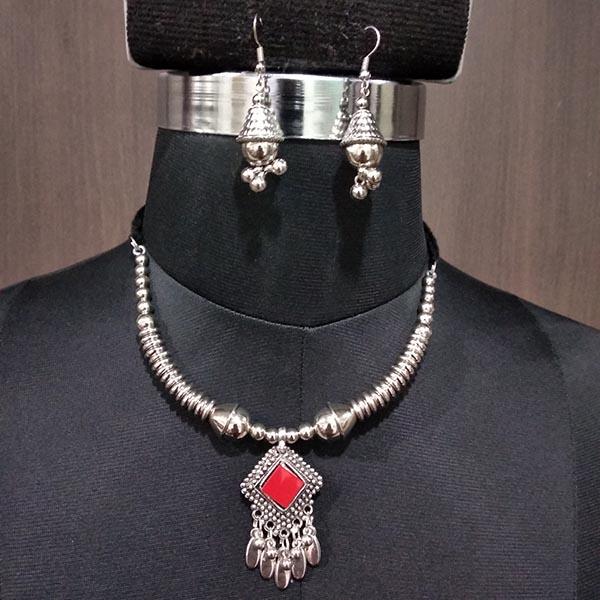 Jeweljunk Zinc Alloy Rhodium Plated Navratri Necklace Set - 1112858B