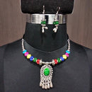 Jeweljunk Rhodium Plated Beads Navratri Necklace Set - 1112859C