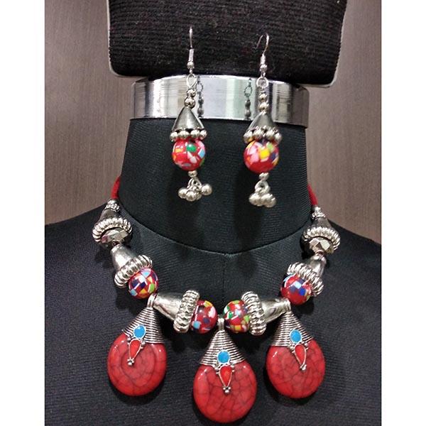 Jeweljunk Red Beads Navratri Necklace Set - 1112860B