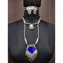 Jeweljunk Blue Beads Rhodium Plated Navratri Necklace Set - 1112881B
