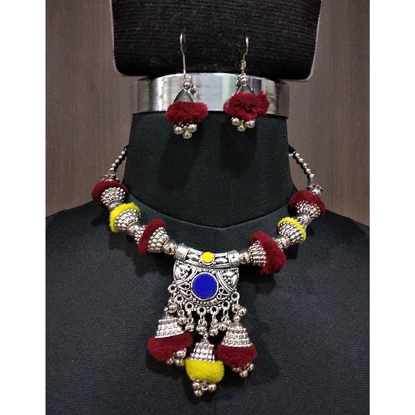 Jeweljunk Thread Rhodium Plated Navratri Necklace Set - 1112895C