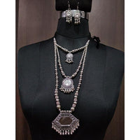 Jeweljunk Rhodium Plated Mirror Layer Navratri Necklace Set - 1112897