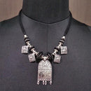 Jeweljunk Black Beads Rhodium Plated Choker Necklace - 1112902B