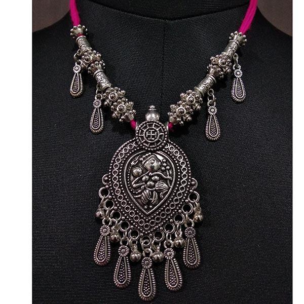 Jeweljunk Rhodium Plated Thread Navratri Necklace - 1112903A