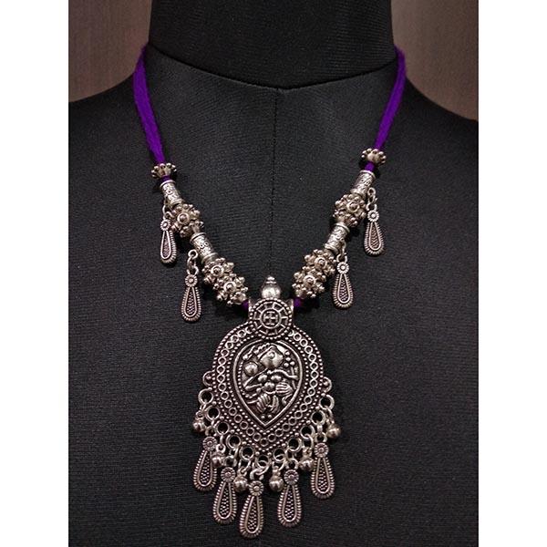 Jeweljunk Rhodium Plated Thread Navratri Necklace - 1112903D