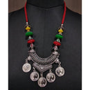 Jeweljunk Rhodium Plated Beads Coins Thread Navratri Necklace - 1112904D