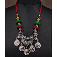Jeweljunk Rhodium Plated Beads Coins Thread Navratri Necklace - 1112904D