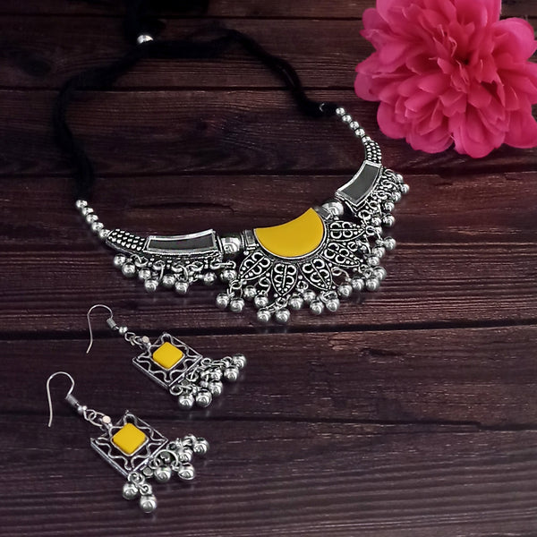 Jeweljunk Oxidised Plated Yellow Color Necklace Set