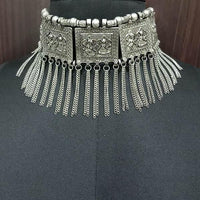 Jeweljunk Rhodium Plated Afghani Boho Choker Necklace - 1113029C