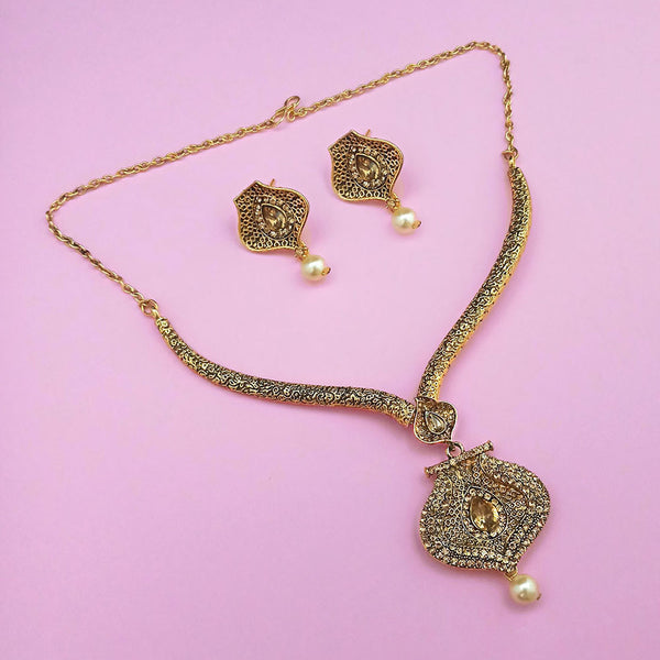 Kriaa Gold Plated Brown Austrian Stone Necklace Set