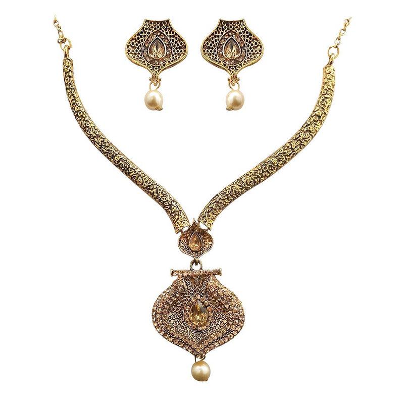 Kriaa Gold Plated Brown Austrian Stone Necklace Set