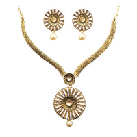 Kriaa Gold Plated Brown Austrian Stone Necklace Set