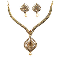 Kriaa Gold Plated Brown Austrian Stone Necklace Set