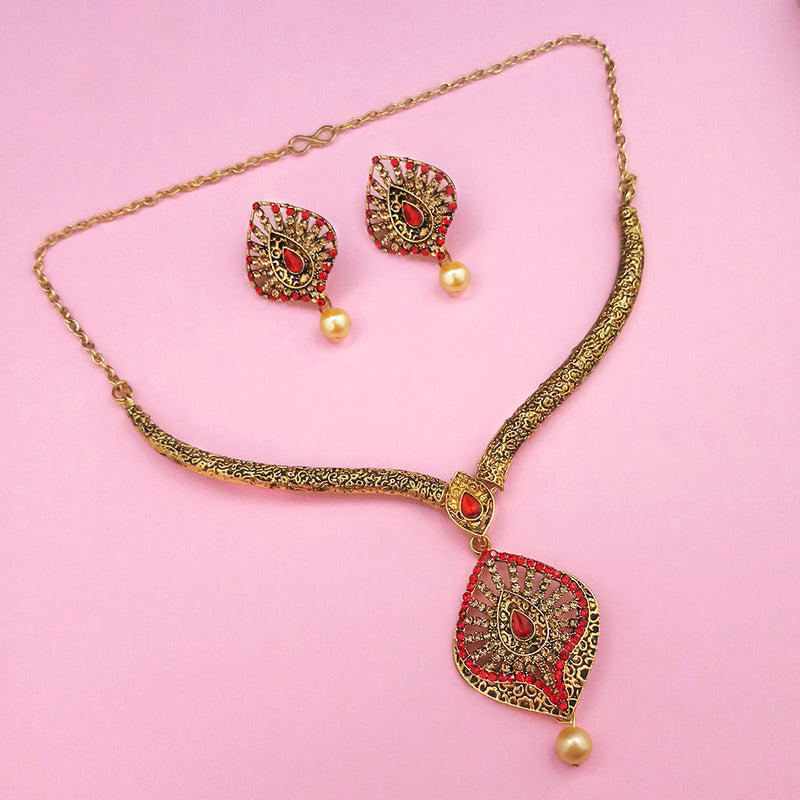 Kriaa Gold Plated Brown Austrian Stone Necklace Set