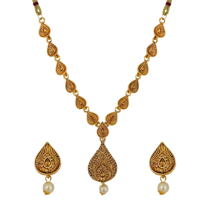 Kriaa Gold Plated Brown Austrian Stone Necklace Set