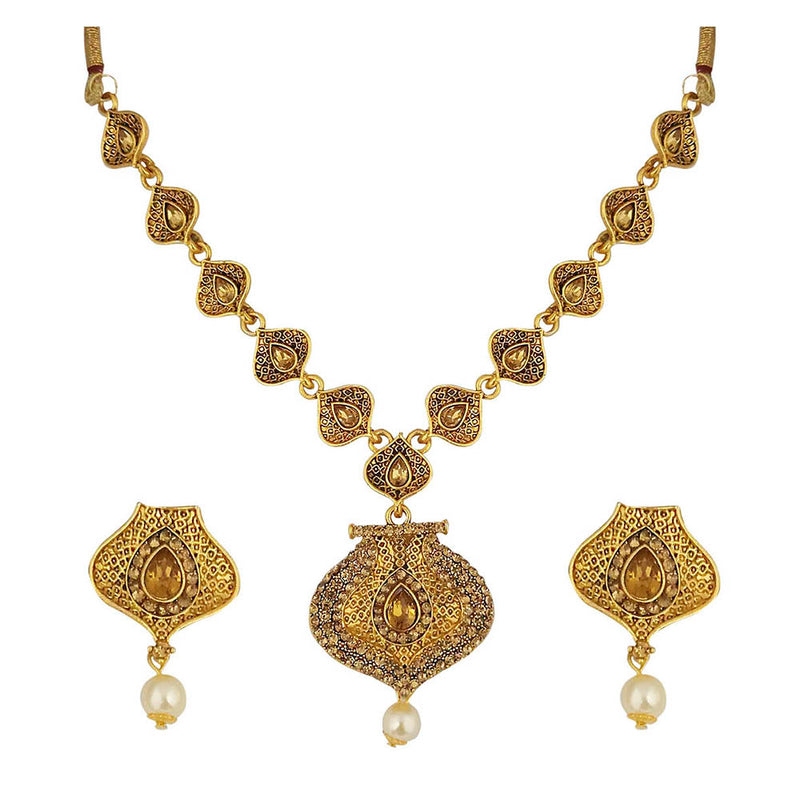 Kriaa Gold Plated Brown Austrian Stone Necklace Set