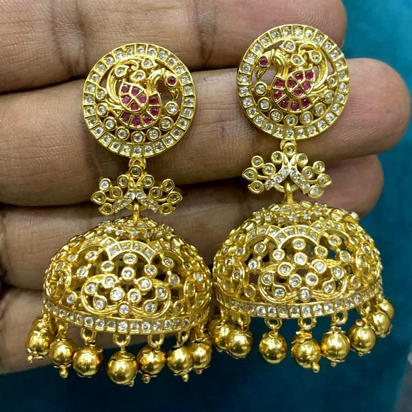 Sona Creation Gold Plated Pota Stone Jhumki Earrings