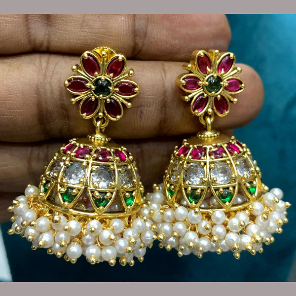 Sona Creation Gold Plated Kundan And Pearl Jhumki Earrings