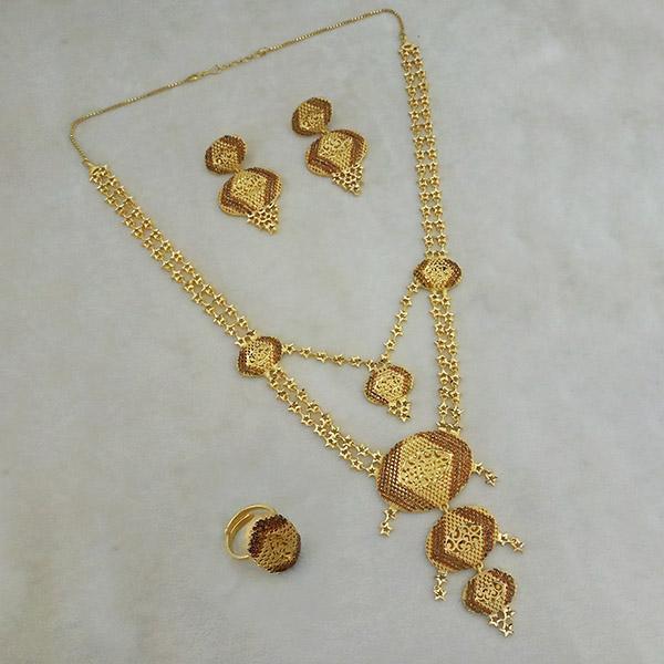 Utkrishtt Copper Forming Gold Plated Long Necklace Set - 1113358