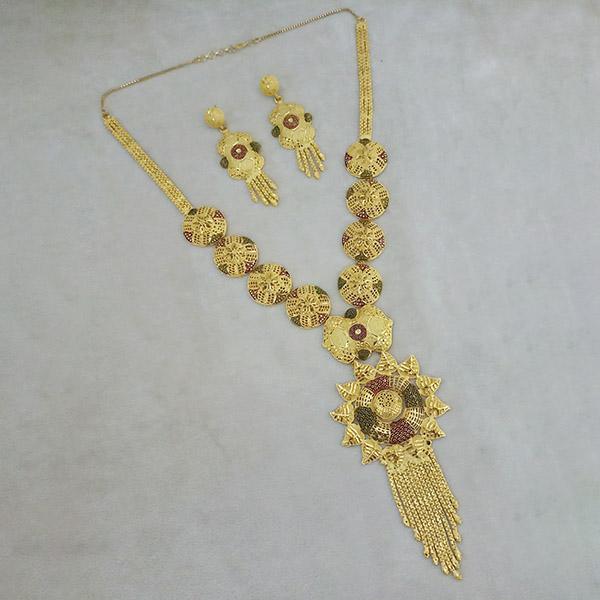 Utkrishtt Copper Forming Gold Plated Long Necklace Set - 1113366