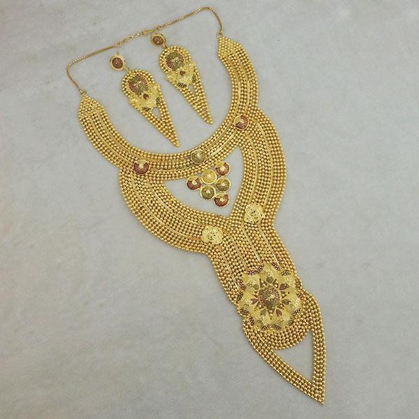 Utkrishtt Copper Forming Gold Plated Long Necklace Set - 1113393