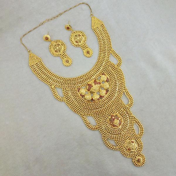 Utkrishtt Copper Forming Gold Plated Long Necklace Set - 1113401