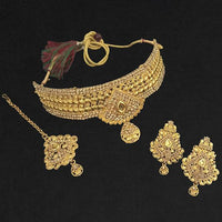 Kriaa Gold Plated Austrian Stone Choker Necklace Set With Maang Tikka - 1113625