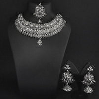 Jeweljunk Austrian Stone Oxidised Choker Necklace Set With Maang Tikka - 1113649