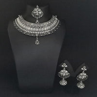 Jeweljunk Austrian Stone Oxidised Choker Necklace Set With Maang Tikka - 1113652