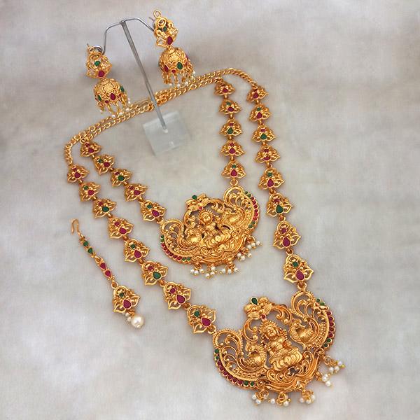 Tip Top Fashions Maroon Stone Double Gold Plated Necklace Set