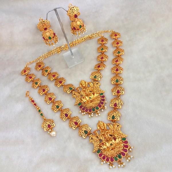 Kriaa Maroon Stone Double Gold Plated Necklace Set - 1113711