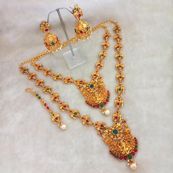 Kriaa Maroon Stone Double Gold Plated Necklace Set - 1113712