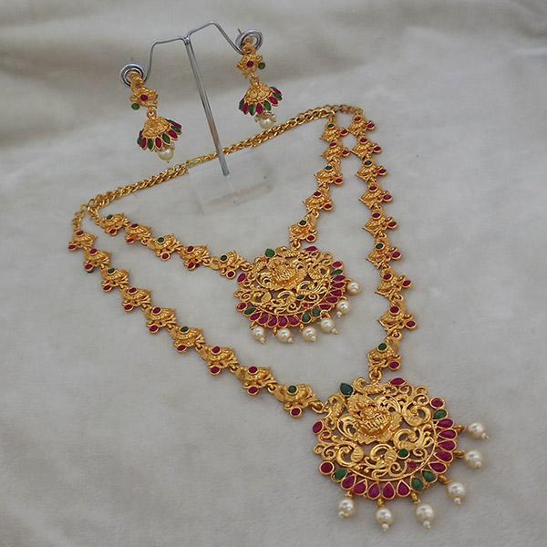 Kriaa Maroon Stone Double Gold Plated Necklace Set - 1113724