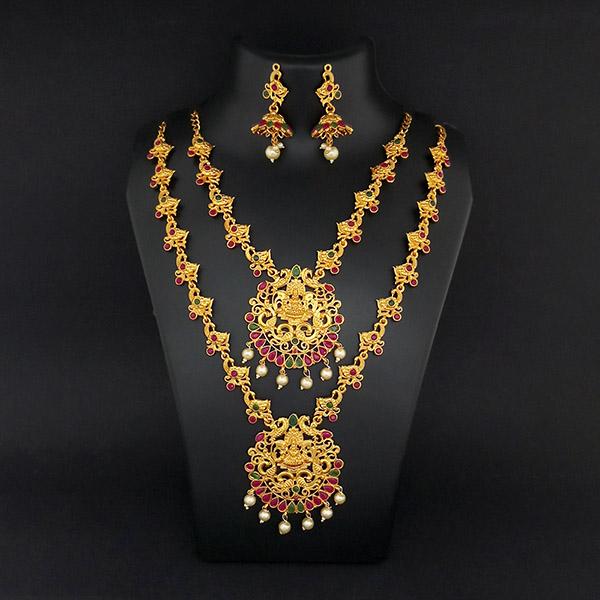 Kriaa Maroon Stone Double Gold Plated Necklace Set - 1113724