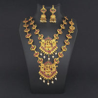 Kriaa Maroon Stone Double Gold Plated Necklace Set - 1113731