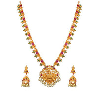 Kriaa Maroon And Green Pota Stone Necklace Set - 1113754