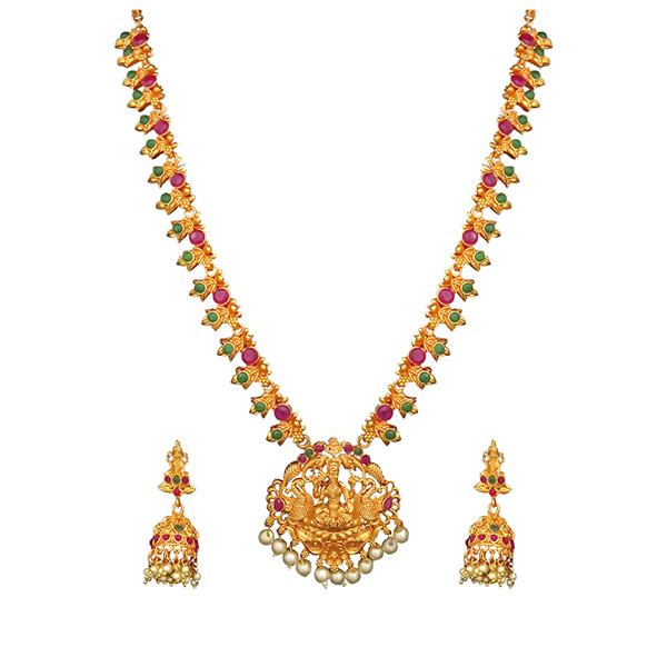 Kriaa Maroon And Green Pota Stone Necklace Set - 1113754