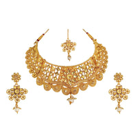 Kriaa Gold Plated Brown Austrian Stone Choker Necklace Sets with maang Tikka