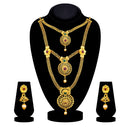 Kriaa Gold Plated Maroon And Green Stone Three layer Necklace Set