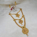 Kriaa Gold Plated Maroon And Green Stone Three layer Necklace Set