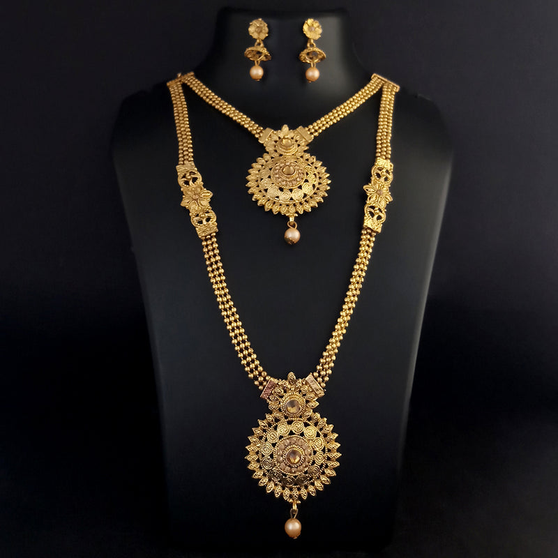 Kriaa Double Layer Gold Plated Necklace Set